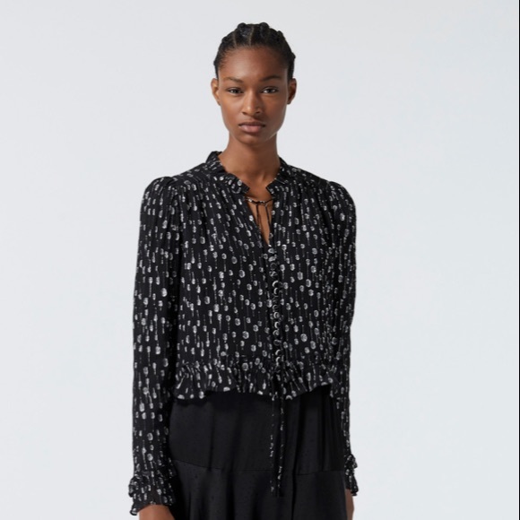 The Kooples Tops - The Kooples Black Silver Smart Shirt with Puffed Sleeves and Polka Dot